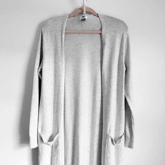 Old Navy Light Gray Long Duster Open Cardigan Sweater sz Large - Picture 3 of 8